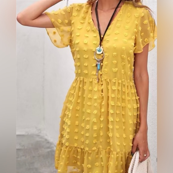 Dotted V-Neck Ruffle Dress - Picture 2 of 3